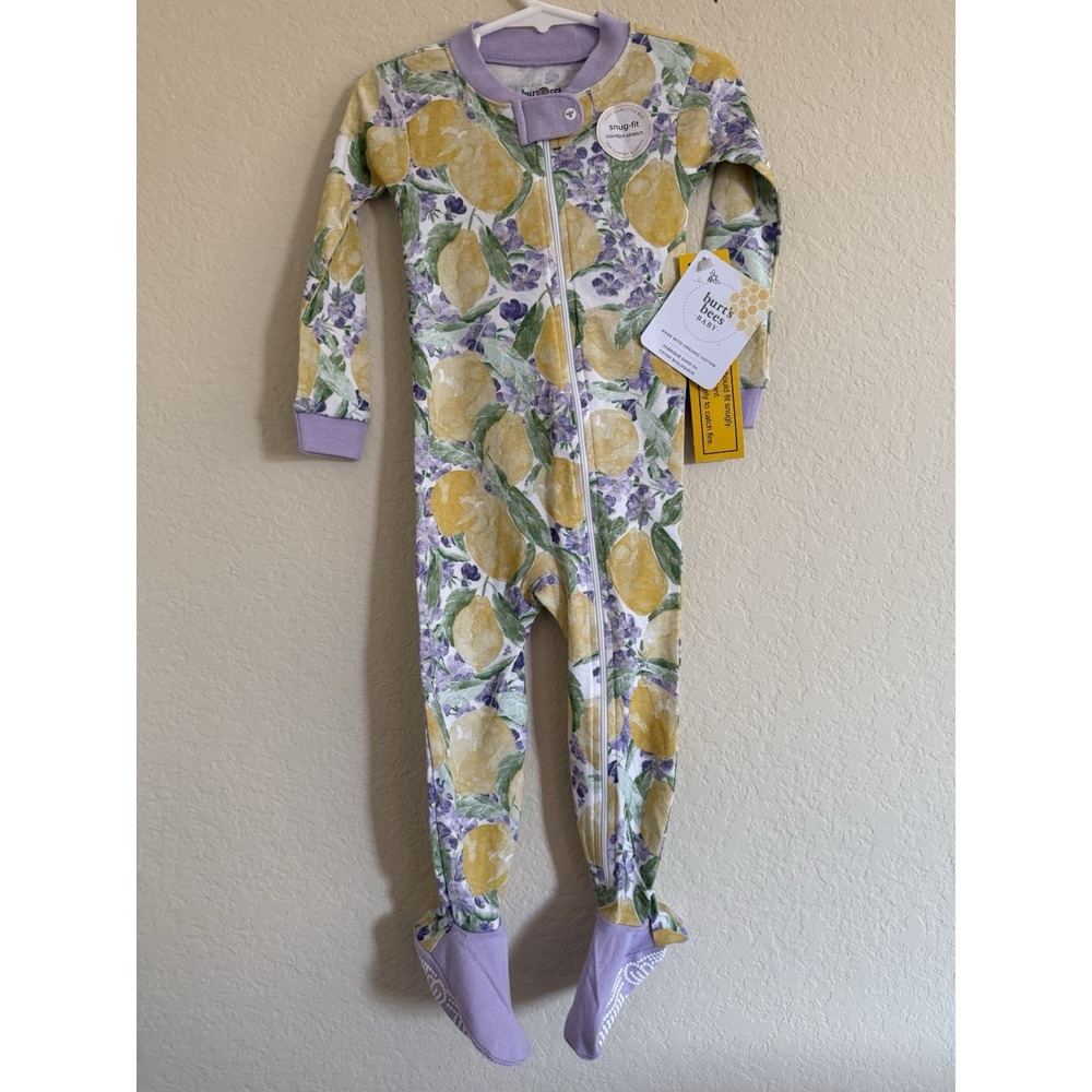 Burts Bees Organic Lemon Flower Yellow Purple Sleeper 18 M NWT